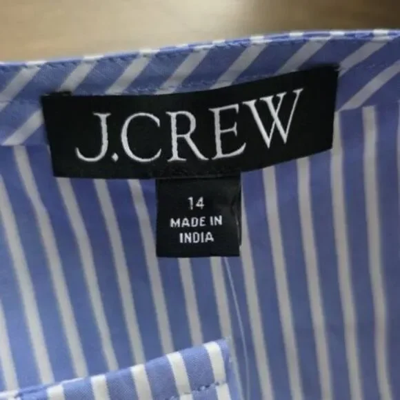 J.Crew Women's Size 14 Blue White Stripe Button Down Pleated Short Sleeve Dress - Picture 2 of 7